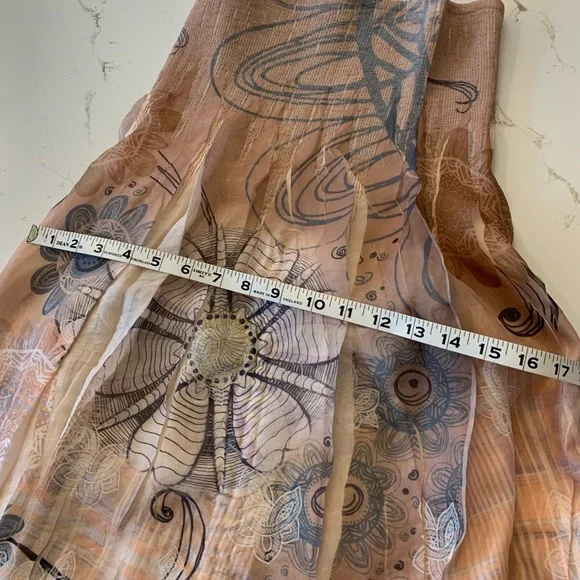 Vintage 90’s Dress Strapless Abstract Floral Beige With Pull-string Hem Size Med - Picture 5 of 10